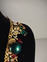 Lunch at the Ritz Christmas Tree Wreath Candy Cane Red Green Gold Blue Necklace