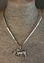Vintage .925 Sterling Silver V-Neck Choker 16″ inch & 925 RHINO PENDANT | 22+ G