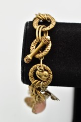Carolee Vintage Charm Locket Bracelet Antiqued Gold Pink Floral Signed 80s BinBR