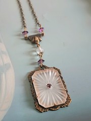 Vintage Purple Camphor Glass Lariat Pendant Brass