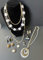 Vintage Black, White, & Gold Jewelry Lot Incl Avon, Sarah Coventry, Monet