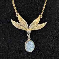 Delicate 1/20 12KGF Opal Pendant 16”Necklace Flower Leaf Design Vintage Marked