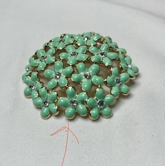 Vintage Mint Green Enamel And Rhinestone Flower Cluster Brooch 1960s