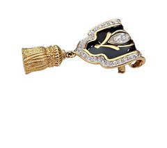 Crystalline Brooch, Black Enamel, Clear Crystal Shield Tassel Pin, Pendant L505