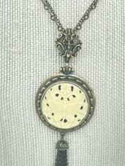 Victorian Revival Necklace Antiqued Brass Ruby Red Beads Pendant Dangle