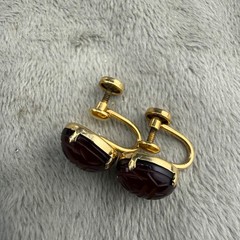 Vintage Gold Filled Scarab Screw Back Earrings Red Egyptian Revival