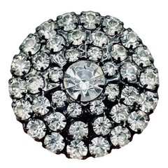 Vintage Rhinestone Brooch Japanned 1940s Dome Cluster Clear Prong Set Retro Glam