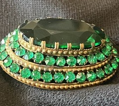 Atq 1920s Czechoslovakian Czech Emerald Green glass Tiered Art Deco brooch Pin