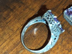 Vintage Art Deco Ring And/Necklace Charm Amethysts W/Center Diamond 925 Silver