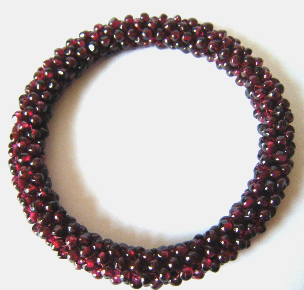 Antique Bangle Bracelet hand woven gemstone garnet beads 7. 1/2″inside perimeter