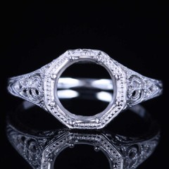 No Plated Sterling Silver Round 7-8mm Semi Mount Vintage Filigree Ring Jewelry