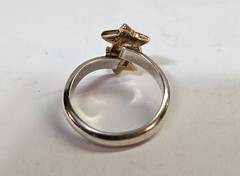 Sterling Silver & 14k Gold Woman Lady Fashion Ring W/ 2 Stars Sz 5″-3.31g-Tested