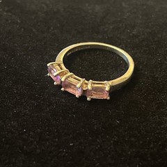 Vintage 925 Sterling Silver 3-Stone Amethyst FEB Birthday Ring Size 6