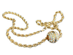 Vintage Rhinestone Slide Ball Charm Pendant necklace Gold Tone Iridescent
