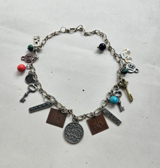 Vintage Good Luck Charm Necklace Skeleton Key Love Money Automobile