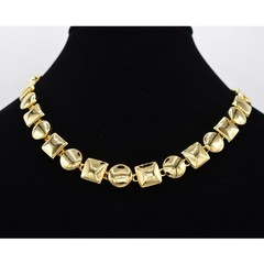 Vintage Chunky Geometric Collar Statement Necklace Shiny Gold Linked 1980s BinN
