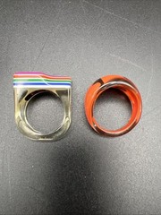 Acrylic/Resin Rings/Multi Stripe (8) and Orange w/Floral Design (9) /70s Style