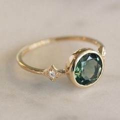 Art Deco Style Round Emerald &Lab Created Diamond14k Yellow Gold FN Wedding Ring