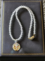 CZECH AURORA BOREALIS CRYSTAL BALL w CRYSTAL CHAIN PENDANT NECKLACE☆FILIGREE CAP