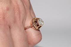 Antique Circa 1900s 18k Gold Natural Rose Cut Diamond Solitaire Ring
