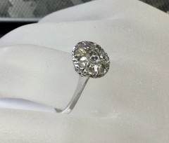 ANTIQUE ART DECO NATURAL ROSE CUT DIAMOND CLUSTER ENGAGEMENT RING 11K WG