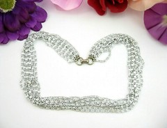 Sarah Coventry SILVERY CASCADE Multi 8 Strand NECKLACE Vintage Silvertone 16″