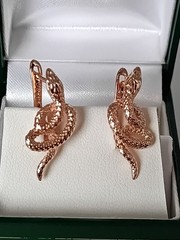 Vintage 1990-s 14 Ct Rolled Gold Long Solid Snake Earrings-Hallmarked 585 RG