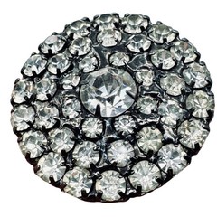 Vintage Rhinestone Brooch Japanned 1940s Dome Cluster Clear Prong Set Retro Glam