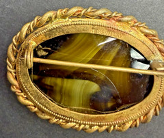 Signed WEST GERMANY Art Glass GREEN SLAG GLASS CABOCHON PIN VTG