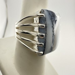 JTV Sterling Silver Opal Ring Dendritic Artisan Modernist 8 Cabochon Arya