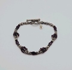 Doug Paulus DP India Sterling Silver Amethyst Beaded Toggle Clasp Bracelet 7.5″