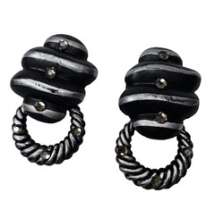 VTG Jeff Lieb Clip Earrings Blk/Silver Rhinestone One Of A Kind Custom Handmade