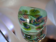 OOAK GORGEOUS Work of Art Hand Made Green Copper Foil Glass Sz 8 WIDE Ring 9My5