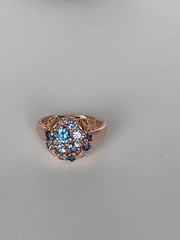 Vintage 1990-s 14 Ct Rolled Gold Blue Topaz Ring Size UK P US 7 1/2- Hallmarked