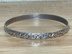 Vintage Danecraft Sterling Silver Flower Floral Swirl Bangle Bracelet 13 g 7.75″