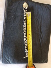 Vtg 925; By AV Rolo Chain Heart Charm Toggle Clasp Bracelet 7″, 37 Grams