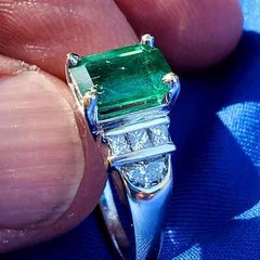 Original EARTH MINED EMERALD DIAMOND Deco Engagement Ring 14K GOLD Solitaire S 7