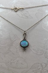 Vintage Sterling Silver 925 Italy Blue Fire Opal Charm Pendant 19″ Necklace