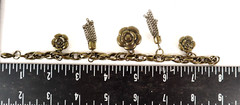 Vintage Bracelet Gold Tone Rose & Chain Dangles Charms 7.5″ Jewelry Accessories