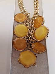 Vintage Yellow Stones & Gold-Toned Chunky Chain Statement Necklace & Earring Set