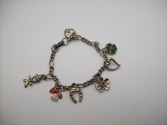 Vintage Silvertone Mix GOOD LUCK Charm Bracelet, Enamel, some made in Germany