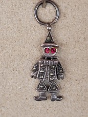 Vintage 925 Sterling Silver Articulating Clown w/Stones Charm Pendant Excellent