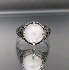 (4) MAGICAL MOONLIGHT! Antique Arts & Crafts Ring STERLING Silver Opaline Glass