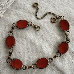 Vintage Italian Millefiori Glass Bracelet Red Mosaic Link Safety Chain