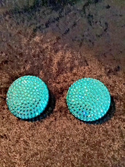 Richard Kerr vintage Swarovski crystal earrings/brilliant turquoise blue. 1 1/2