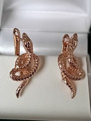 Vintage 1990-s 14 Ct Rolled Gold Long Solid Snake Earrings-Hallmarked 585 RG