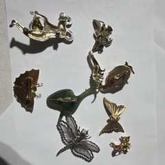Vintage Multicolor Enamel Metal Brooch & Pin Mixed Lot 9pc Mixed Materials