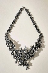 Guy Vidal large Modernist Brutalist ‘hidden bird’ silver plated pewter Necklace