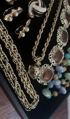 Vintage Estate Jewlery Lot Of 10 Earrings Pearl Crystal Gold Brooch Necklace