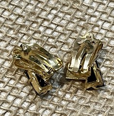 Vintage Art Deco Style Asymmetrical Gold Tone Clip On Earrings Signed